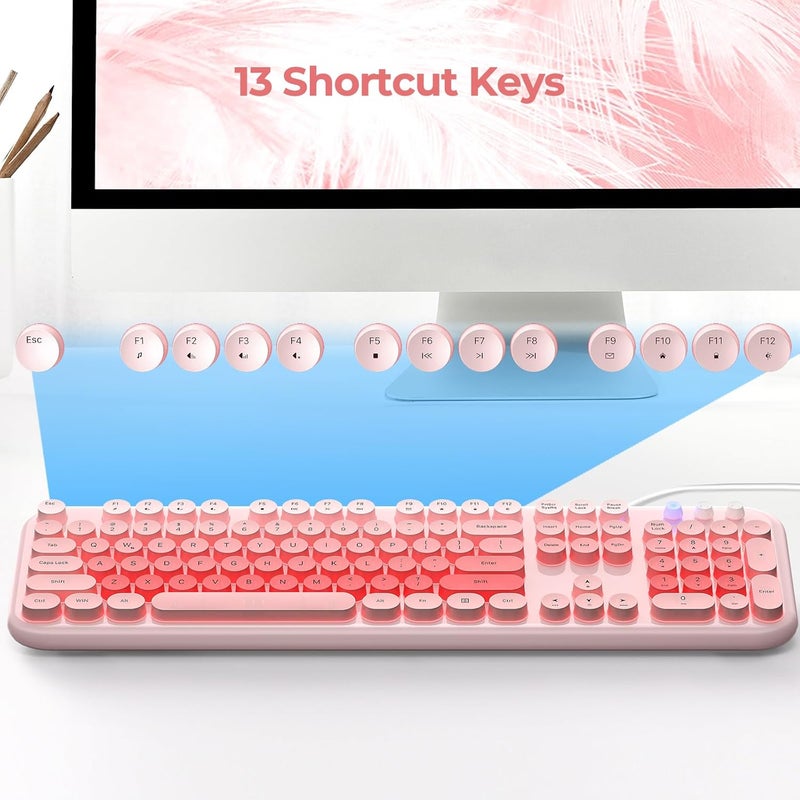 Atelus Wired Backlit Keyboard, USB Computer Keyboard with Retro Keycaps, Numeric Keypad and Media Hotkey for Office Desktop PC Laptop and Windows 7 8 10 11 (Pink Colorful) - Image 5